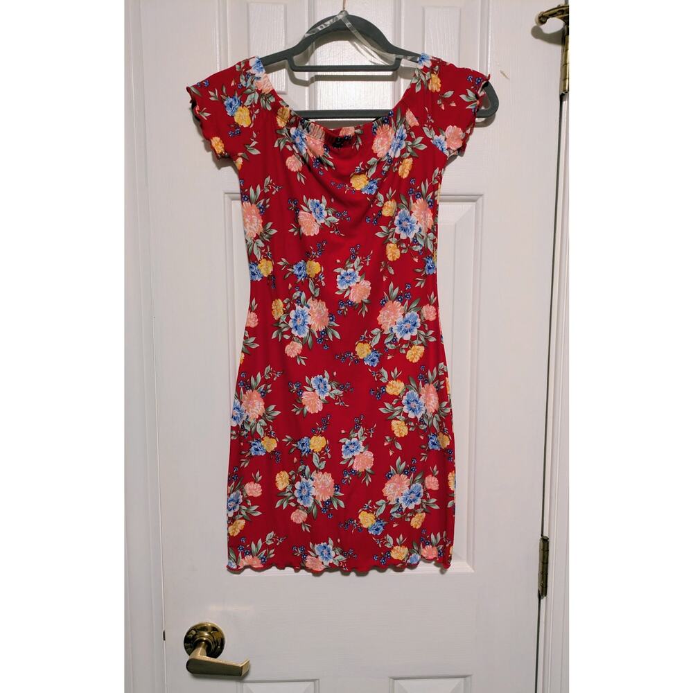 Ultra Flirt - Red Floral Off Shoulder Bodycon Mini Dress - Sz XS - NWT